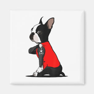 Boston Terrier Dog Tattoo Ik hou van papa Funny Fa Magneet