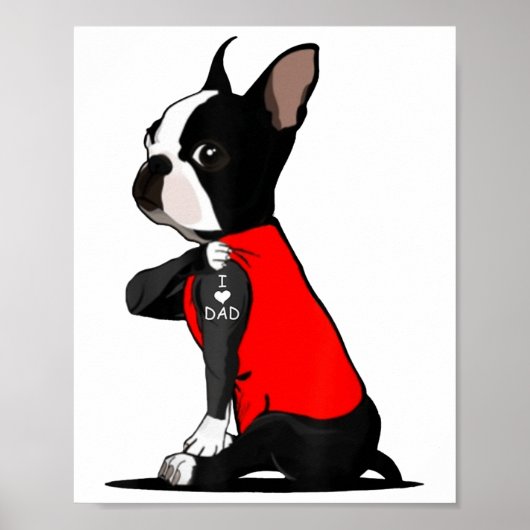 Boston Terrier Dog Tattoo Ik hou van papa Funny Fa Poster (Voorkant)