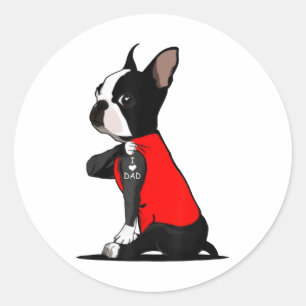 Boston Terrier Dog Tattoo Ik hou van papa Funny Fa Ronde Sticker