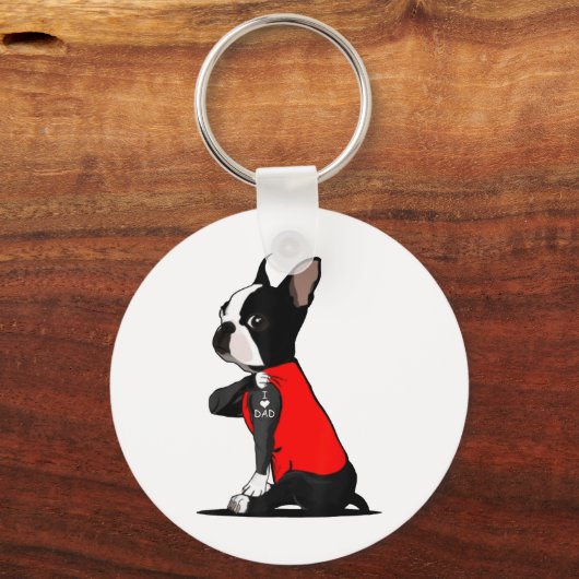 Boston Terrier Dog Tattoo Ik hou van papa Funny Fa Sleutelhanger (Voorkant)