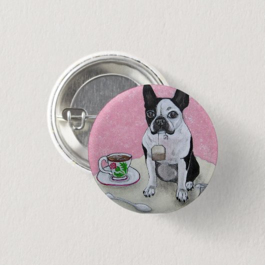 Boston Terrier Dog Tea Time Party Button (Voorkant /achterkant)