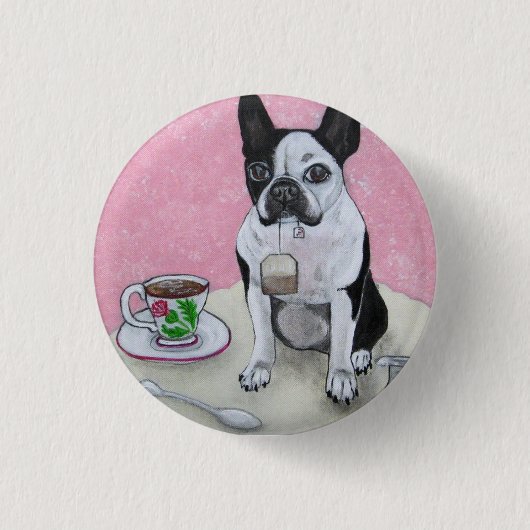 Boston Terrier Dog Tea Time Party Button (Voorkant)