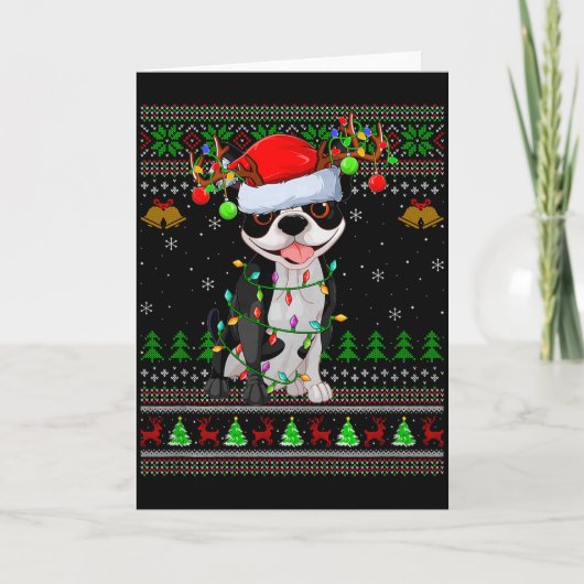 Boston Terrier Dog Ugly Christmas Sweater Holiday  Kaart (Voorkant)