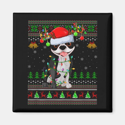 Boston Terrier Dog Ugly Christmas Sweater Holiday  Magneet (Voorkant)