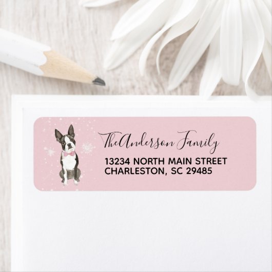 Boston Terrier Dog Vakantie Kerstmis Adres Etiket (Insitu)