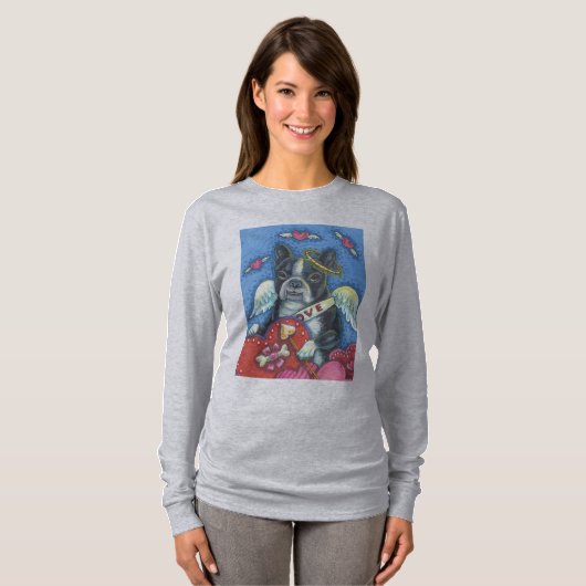 Boston Terrier, DOG VALENTIJN LONG SLEEVE T SHIRT (Voorkant volledig)