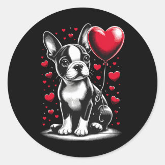 Boston Terrier Dog Valentijnsdag Dog Owner Valen Ronde Sticker