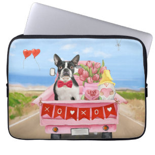 Boston Terrier Dog Valentijnsdag Truck Hearts Laptop Sleeve