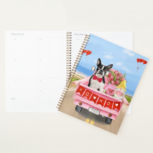 Boston Terrier Dog Valentijnsdag Truck Hearts Planner (Display)