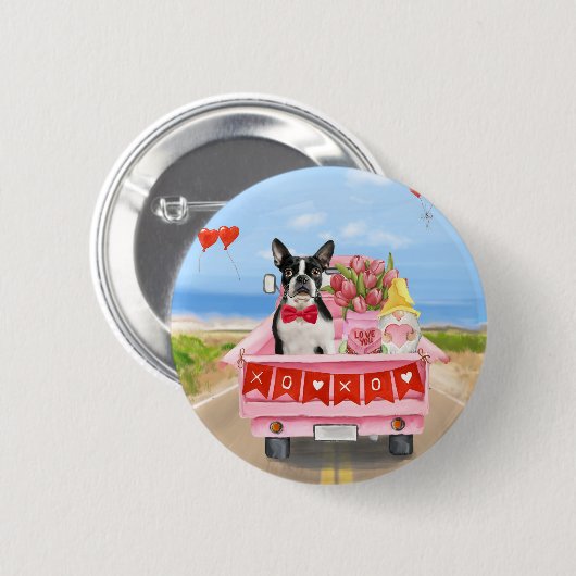 Boston Terrier Dog Valentijnsdag Truck Hearts Ronde Button 5,7 Cm (Voorkant /achterkant)