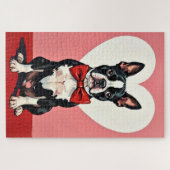 Boston Terrier Dog Valentine's Day Crimson Bow Legpuzzel (Horizontaal)