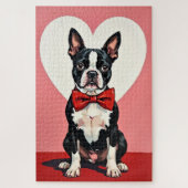 Boston Terrier Dog Valentine's Day Crimson Bow Legpuzzel (Verticaal)