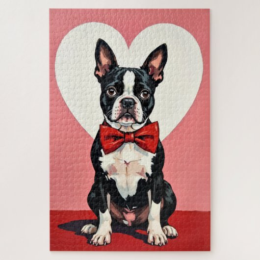 Boston Terrier Dog Valentine's Day Crimson Bow Legpuzzel (Verticaal)