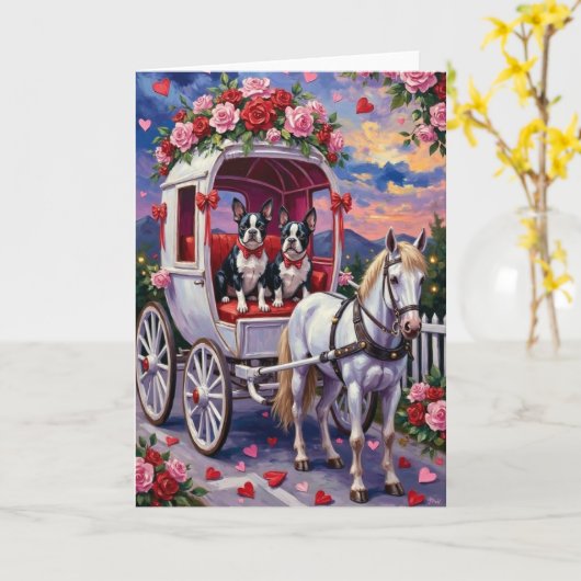 Boston Terrier  Dog Valentine's Day Kaart (Gele Bloem)