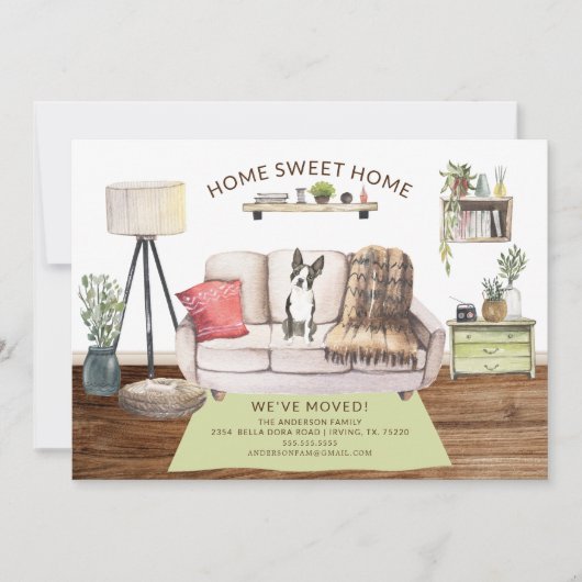 Boston Terrier Dog Verhuisaankondiging Kaart (Voorkant)