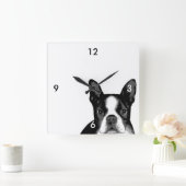 Boston Terrier Dog Vierkante Klok (Huis)