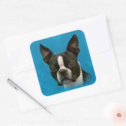 Boston Terrier dog Vierkante Sticker (Envelop)