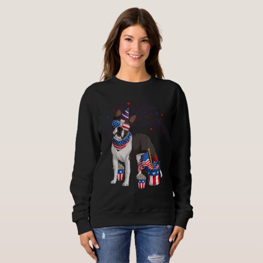 Boston Terrier Dog Wearing 4th of July Sunglasses  Trui (Voorkant volledig)