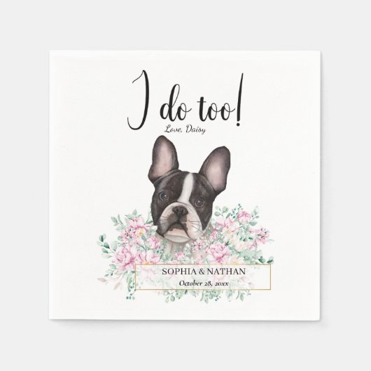 Boston Terrier Dog Wedding Cocktail Napkins Servet (Voorkant)