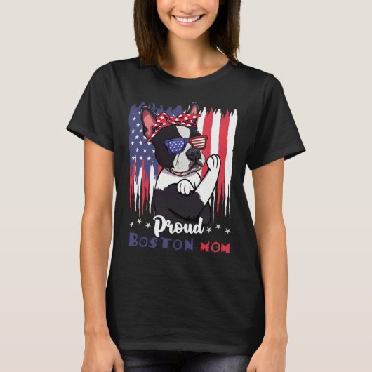 Boston Terrier Dog With Sunglasses American Flag T-shirt (Voorkant)