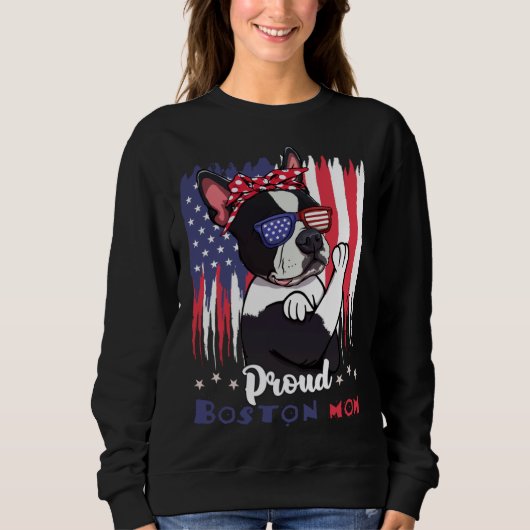 Boston Terrier Dog With Sunglasses American Flag Trui (Voorkant)