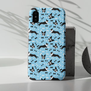 Boston Terrier Dogs Boston Terriers Pattern BLUE Case-Mate iPhone Case