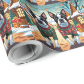 Boston Terrier Dogs Christmas Snow Holiday Cadeaupapier (Rol Hoek)