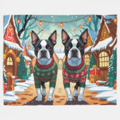 Boston Terrier Dogs Christmas Snow Holiday Fleece Deken (Voorkant (Horizontaal))