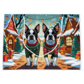 Boston Terrier Dogs Christmas Snow Holiday Groot Cadeauzakje (Voorkant)