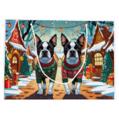 Boston Terrier Dogs Christmas Snow Holiday Groot Cadeauzakje (Achterkant)