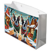 Boston Terrier Dogs Christmas Snow Holiday Groot Cadeauzakje (Achterkant Gekanteld)