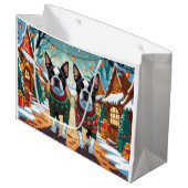 Boston Terrier Dogs Christmas Snow Holiday Groot Cadeauzakje (Voorkant Gekanteld)