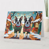 Boston Terrier Dogs Christmas Snow Holiday Kaart (Voorkant)