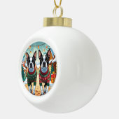 Boston Terrier Dogs Christmas Snow Holiday Keramische Bal Ornament (Rechts)