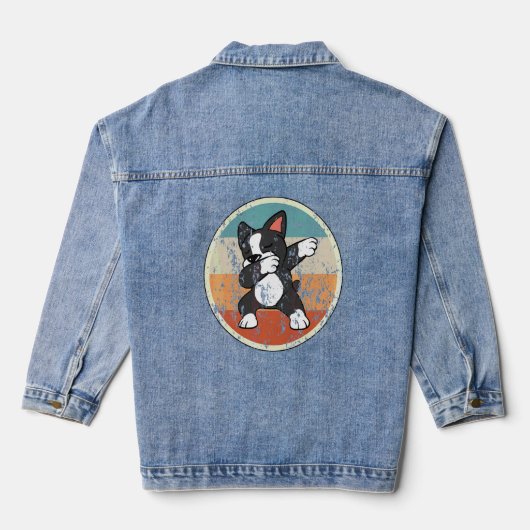 Boston Terrier Dogs Retro Denim Jacket (Achterkant)