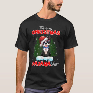 Boston Terrier Draagt Zonnebril En Kerstman Hoed C T-shirt