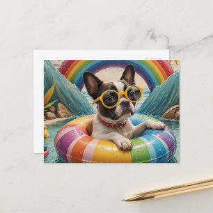 Boston Terrier Drijvend op een Zomerdag Briefkaart