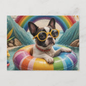 Boston Terrier Drijvend op een Zomerdag Briefkaart (Voorkant)