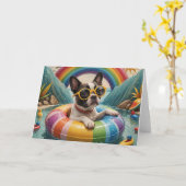 Boston Terrier Drijvend op een Zomerdag Kaart (Gele Bloem)