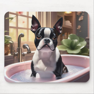 Boston Terrier Een bubbelbad nemen Muismat