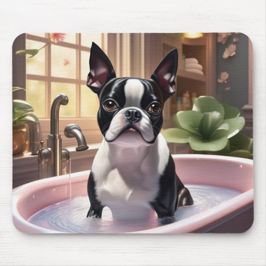 Boston Terrier Een bubbelbad nemen Muismat (Voorkant)