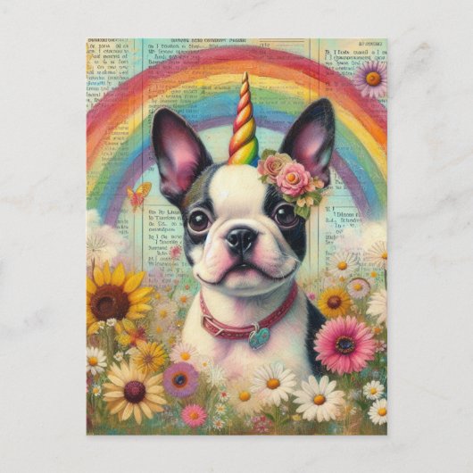 Boston Terrier Eenhoorn Briefkaart (Voorkant)