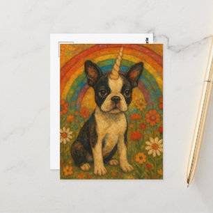 Boston Terrier Eenhoorn Puppy en een regenboog Briefkaart