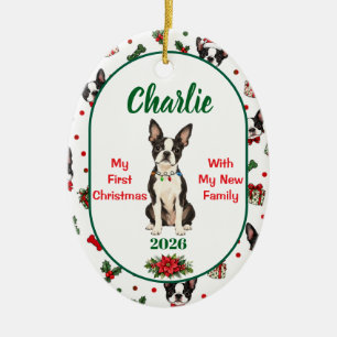 Boston Terrier Eerste Kerstmis Custom Ornament