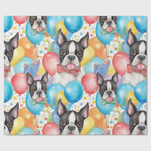 Boston Terrier en ballonnen Cadeaupapier (Vlak)