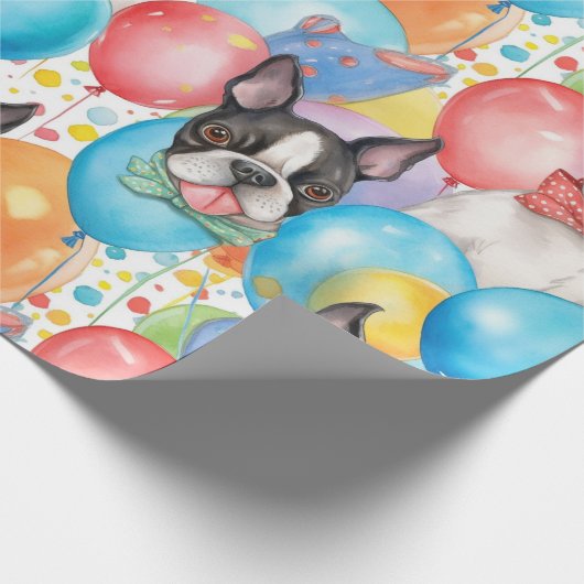 Boston Terrier en ballonnen Cadeaupapier (Hoek)