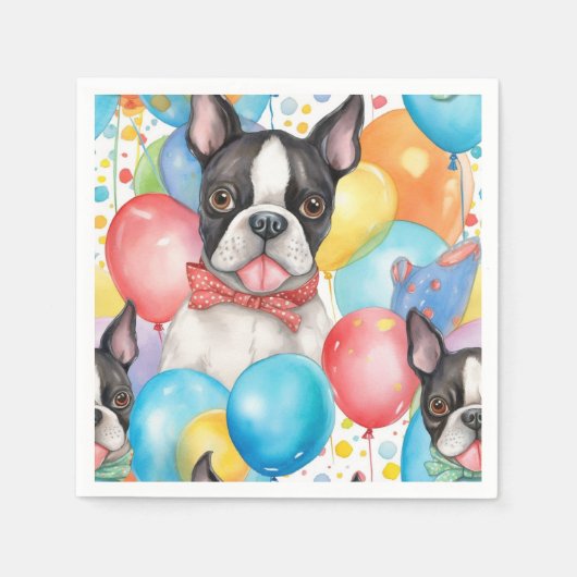 Boston Terrier en ballonnen Servet (Voorkant)