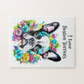 Boston Terrier en Bloemen Legpuzzel (Horizontaal)