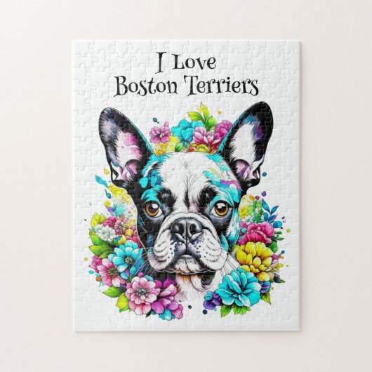 Boston Terrier en Bloemen Legpuzzel (Verticaal)