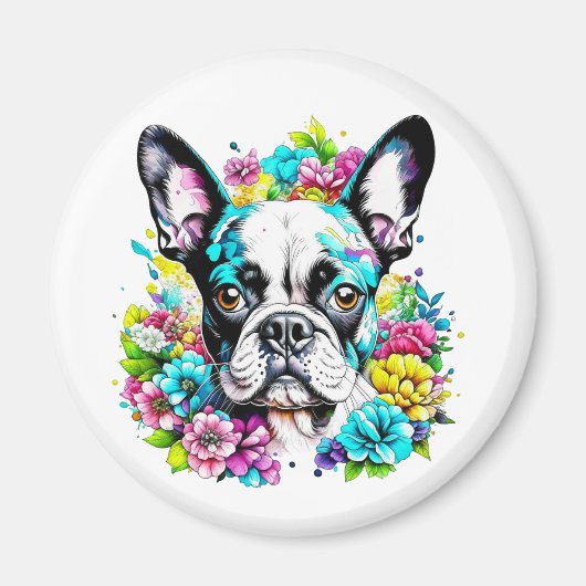 Boston Terrier en Bloemen Magneet (Voorkant)